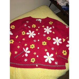 Vintage Susan Bristol Daisy Flower Sweater size Small with Beaded Accentsa